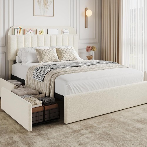 Beige queen size bed frame - beige,