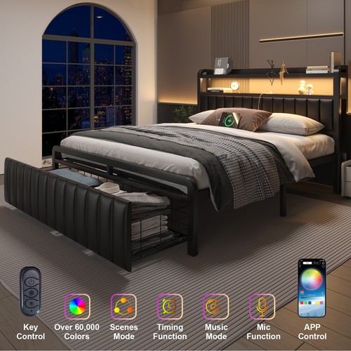 Full queen led bed frame - bed, with